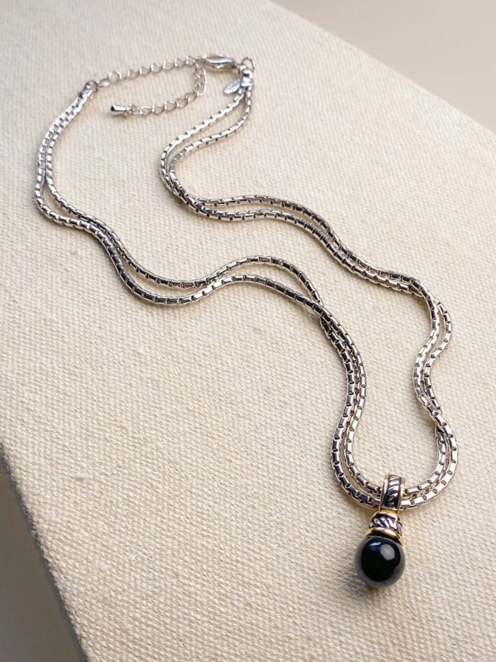Premier Designs Faux Black Onyx Ball Pendant Double Silver Chain Choker Necklace - Picture 9 of 11
